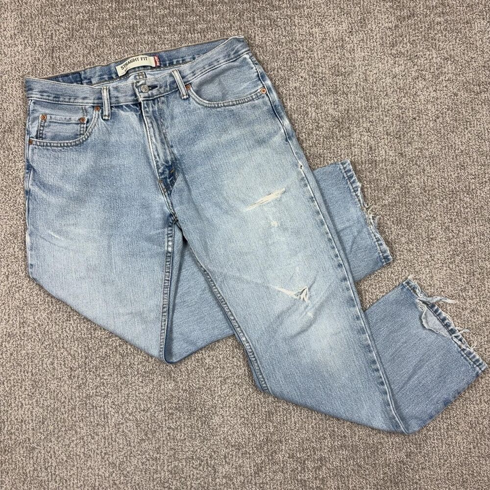 Levis 505 Jeans Men 33x30 Blue Light Wash Straight Distressed Thrashed Denim 00s